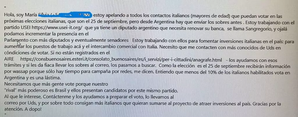 E-mail que está sendo enviado aos eleitores na argentina | Reprodução