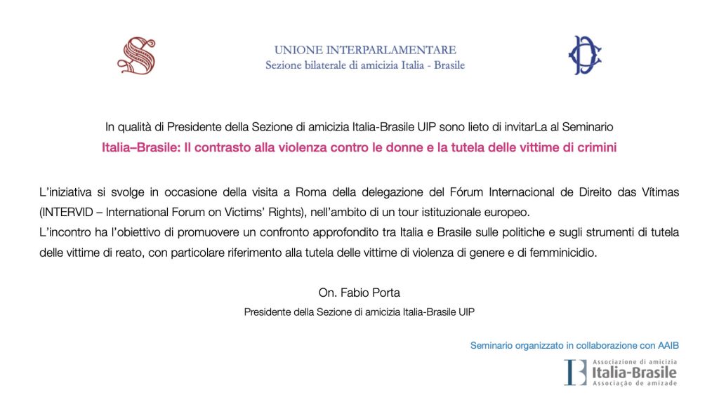 Deputado Porta – Itália–Brasil: Seminário sobre o combate à violência contra as mulheres e a proteção das vítimas de crimes – Roma, 11 de dezembro de 2025